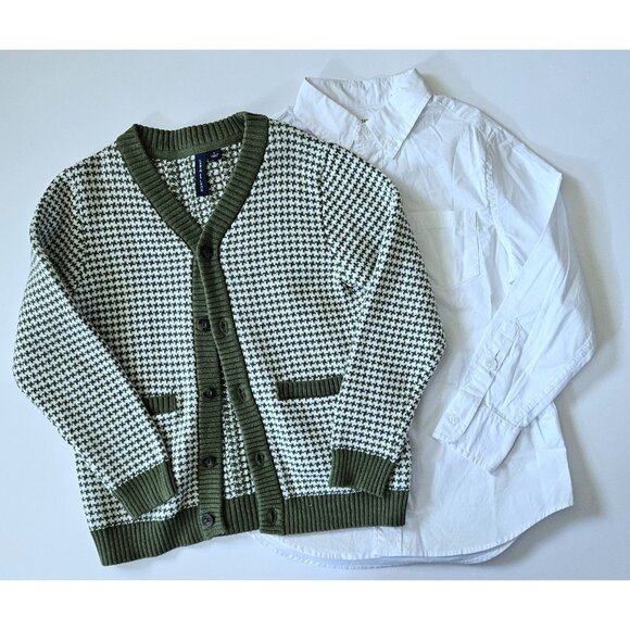 Janie and Jack 5-6 Green Herringbone Cardigan Sweater Crewcuts Shirt - Picture 1 of 3
